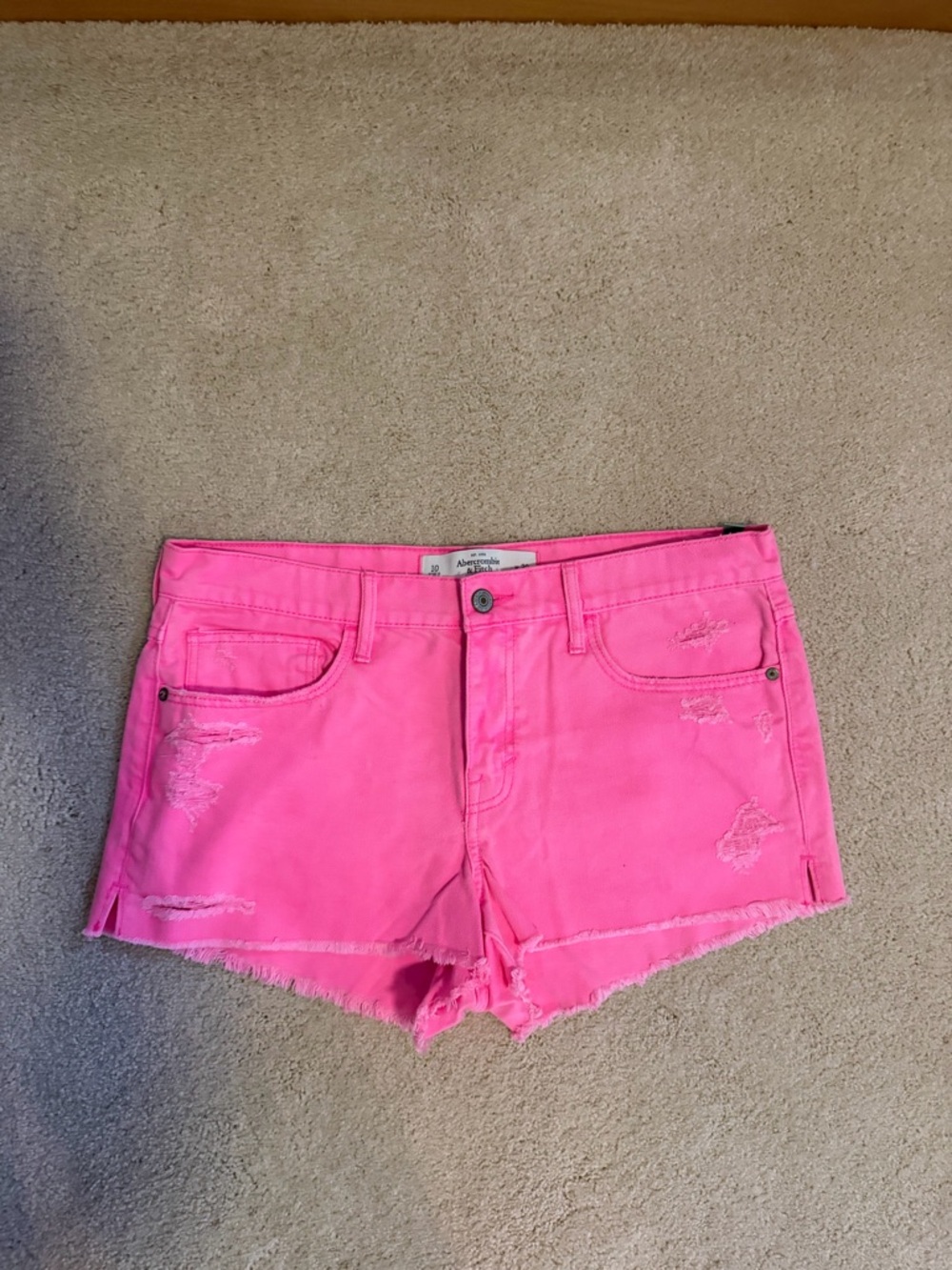 Abercrombie & Fitch Neon Pink Distressed Denim Shorts